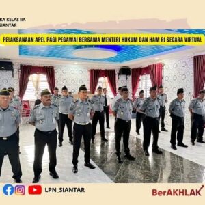 Pelaksanaan Apel Pagi Pegawai Bersama Menteri Hukum dan HAM RI secara Virtual