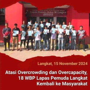 Atasi Overcrowding dan Overcapacity, 18 WBP Lapas Pemuda Langkat Kembali ke Masyarakat